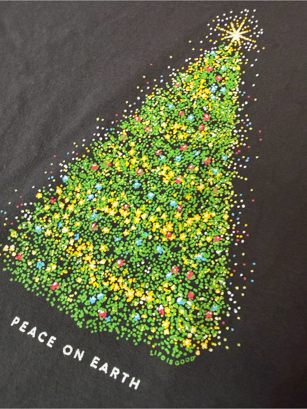 Life Is Good Crusher Womens XL Christmas Tree Peace On Earth LS Tee Gray